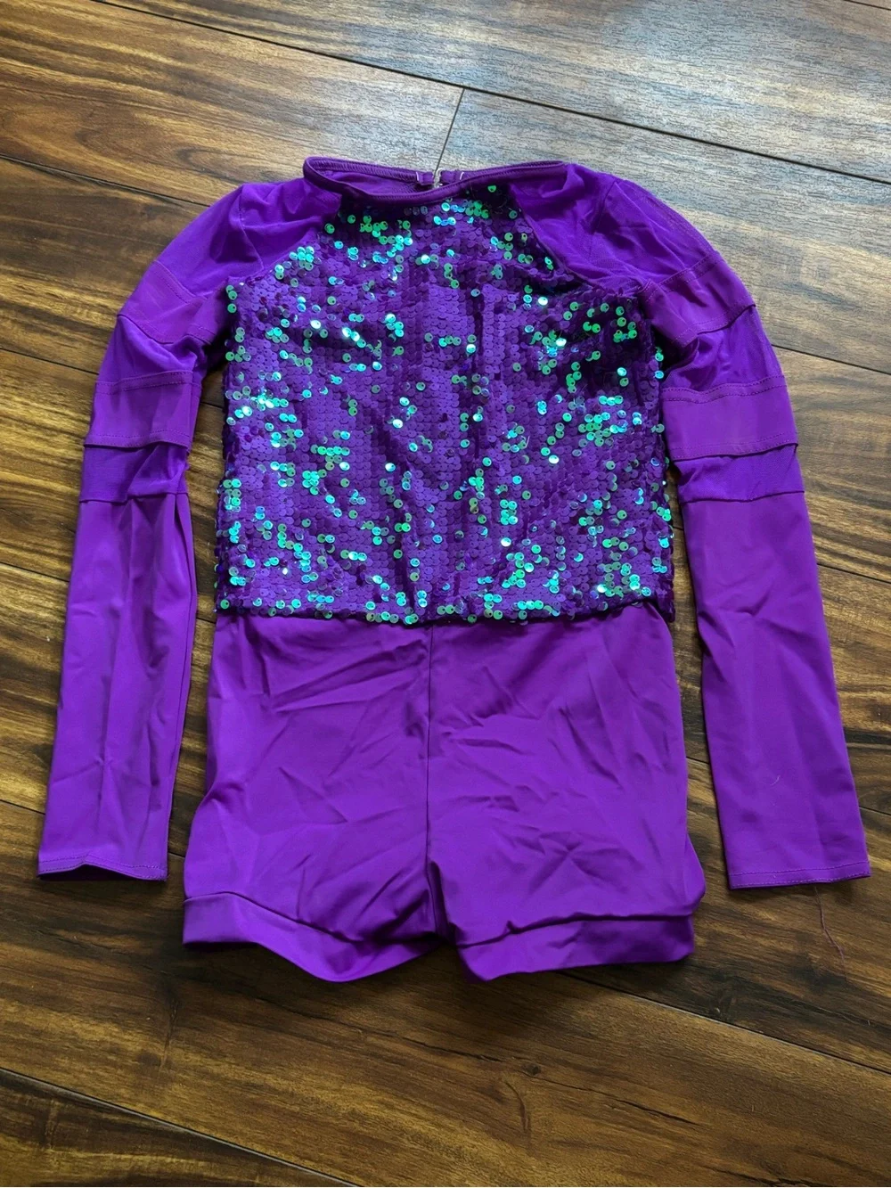 Weissman Size LC - Girls Purple Sequin Dance Costume Long Sleeve Romper Acro Tap